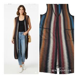 Madison Woman Boho Colorful Chevron Striped Duster Cardigan Sweater Size 1X